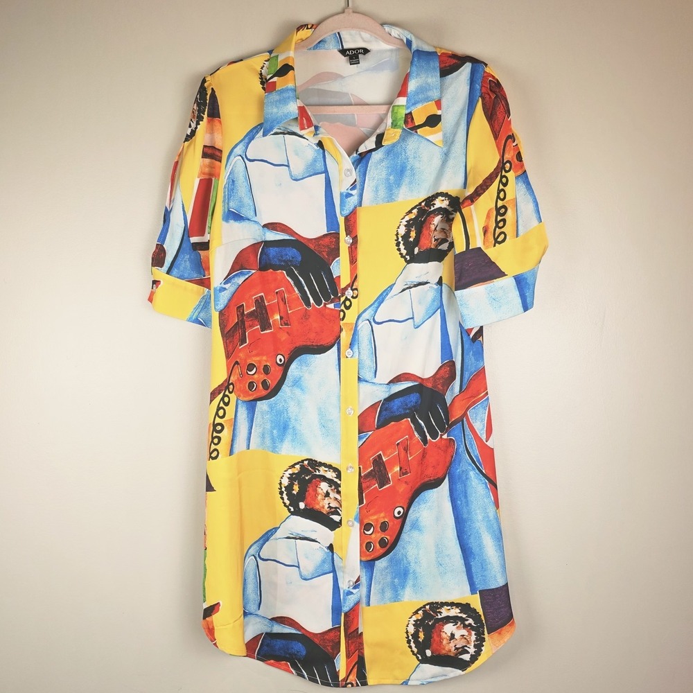 ADOR Mini Shirt Dress ‎ Artistic Abstract Print  Large.D30